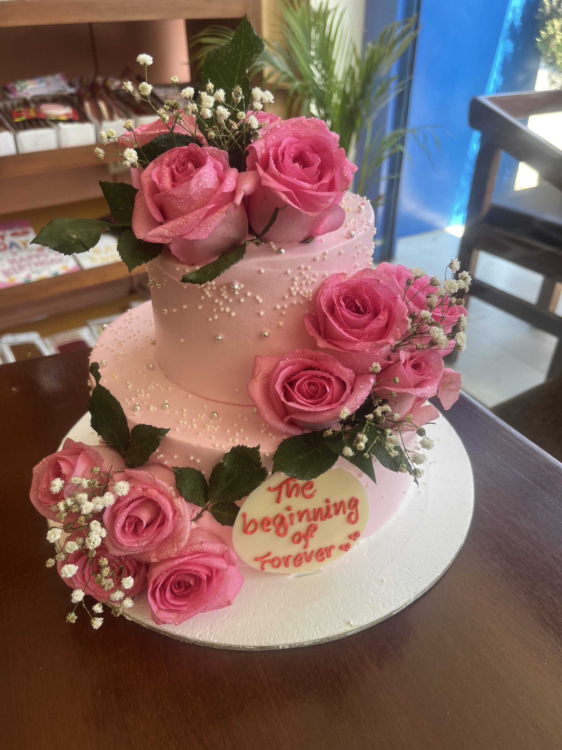 IMG_1004 Rose theme double decker wedding cake - Image 1